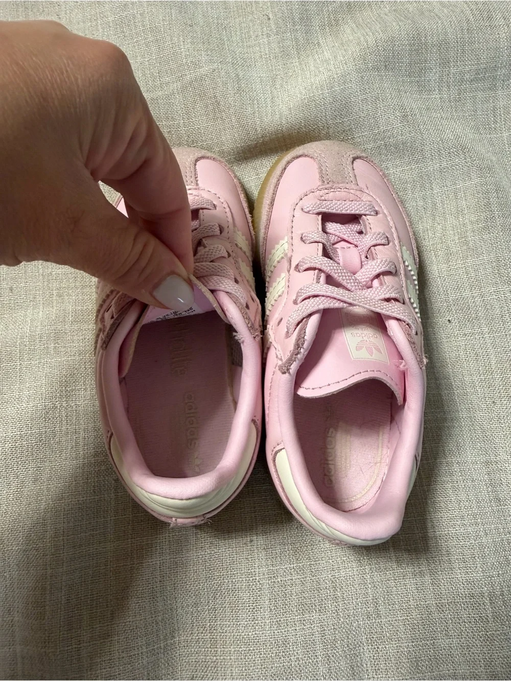 adidas Kids Light Pink Leather & Suede Sneakers with White Stripes